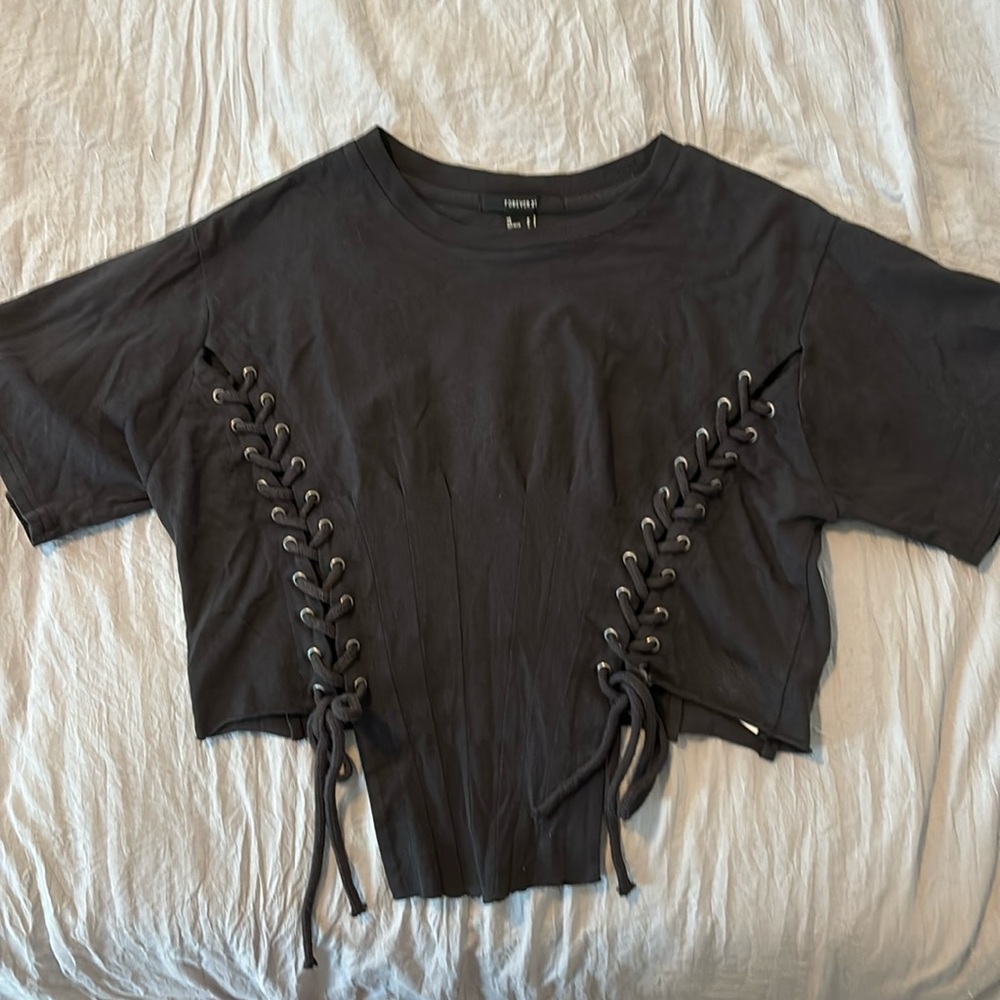 Forever 21 Lace-Up & Corset Detail Crop Top